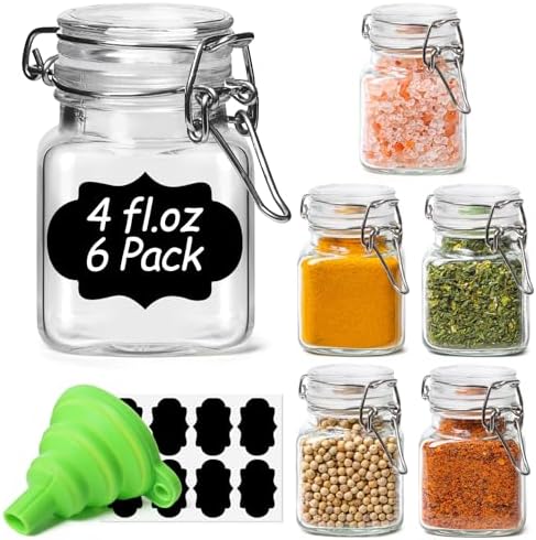 ComSaf Square Small Glass Spice Jars with Airtight Lids 4 oz 6 Pack Pantry by ComSaf