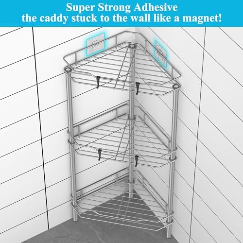 HuggieGems Metal Floor Standing Corner Shower Caddy, Gray, 3 Tier - Image 2