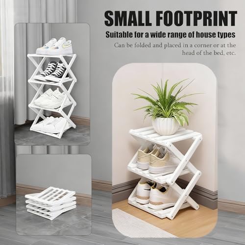 Vertical Small Shoe Rack White, 3 Tier Portable Folding Shoe Storage Rack, Without Installation Free Standing Shoe Rack for Corridors, Bedrooms Living Room Corner and Small Spaces - Image 5