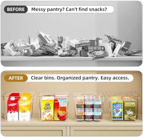 8 Pack Clear Plastic Storage Bins, Pantry Organizing Bins , XL - Image 5