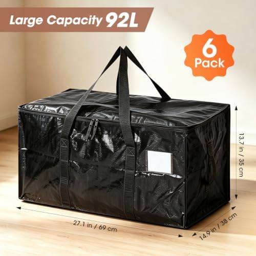 6Pcs Heavy Duty Extra Large Moving Bags Black Storage Totes Fold Flat - Image 6