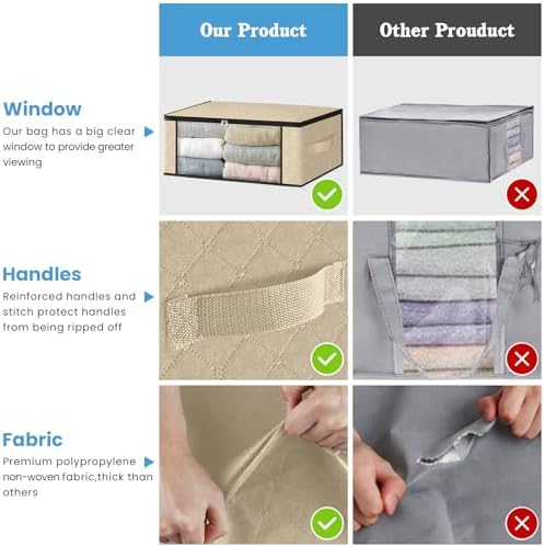 HomeHacks 3-Pack Clothes Organizer Storage Bags, 35L Storage Bins, Beige - Image 5