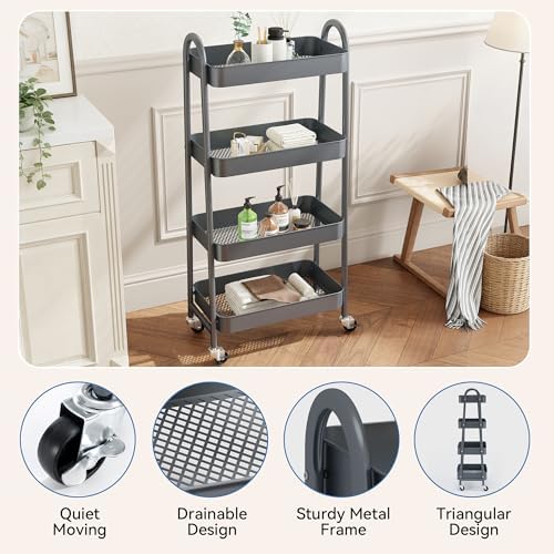 NEWBULIG 4-Shelf Metal Rolling Storage Utility Cart with Lockable Wheels - Image 2