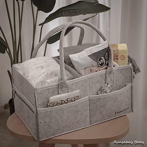 Runsabay. Nursery Basket-Baby Diaper Caddy Organizer for Changing Table-Portable Holder Tote Bag-Car Organizer with Removable Divider-Best Shower Gift Basket for Newborns Registry- Grey & Large Size - Image 6