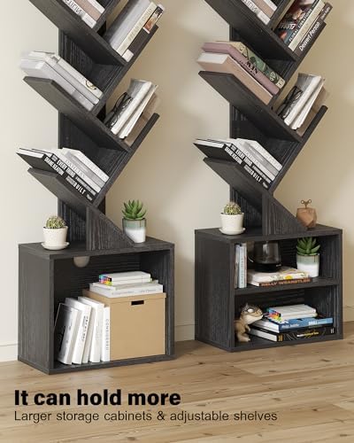 SUNMORY 6 Tier Tree Bookshelf, Tall Small Bookcase with Storage Cabinet - Image 4