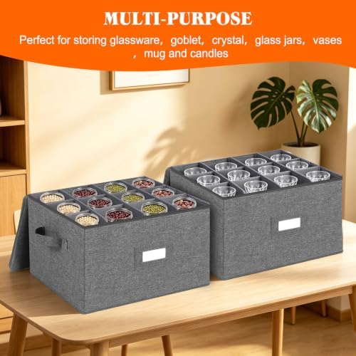 Stemware Storage Containers 2 pack, Wine Glass Storage Box with Dividers - Image 3