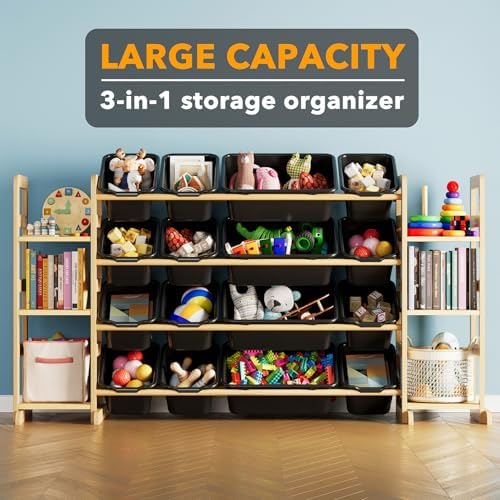 SpaceAid Toy Storage Organizer with 6 Shelves and 16 Bins, Toy Organizers Storage Bookshelf, Kids Bin Shelf Toys Box Bookcase for Bedroom Playroom Organization Room Decor, True Black - Image 3
