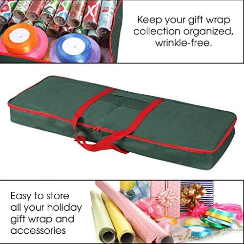 Christmas Wrapping Paper Storage Box with Pockets | Long Gift Wrap Storage Container Bag (37” x 14” x 4”) Constructed of Durable 600D Oxford Material (Green) - Image 4