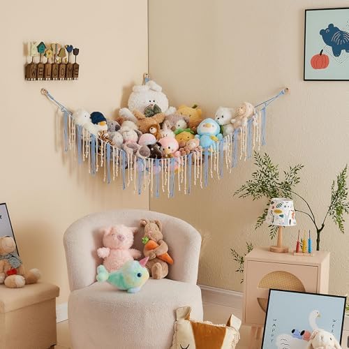 Pretty Jolly Stuffed Animal Storage Hammock with Wooden Beads and Tassels - Image 4