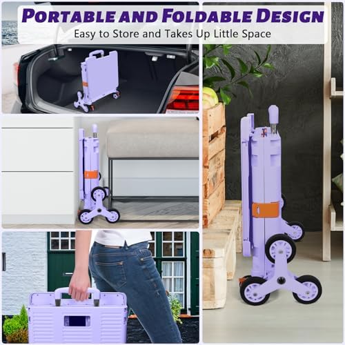 Foldable Utility Cart Collapsible Portable Crate Rolling Carts with Stair Climbing Wheels Tote Basket with Magnetic Lid Telescopic Cover Wear-Resistant 360°Rotate Wheel Noiseless for Shopping Office - Image 6