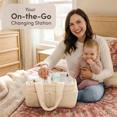 PUTSKA Baby Diaper Caddy Organizer, Nursery Fleece Basket (Cream, Fleece) - Image 3