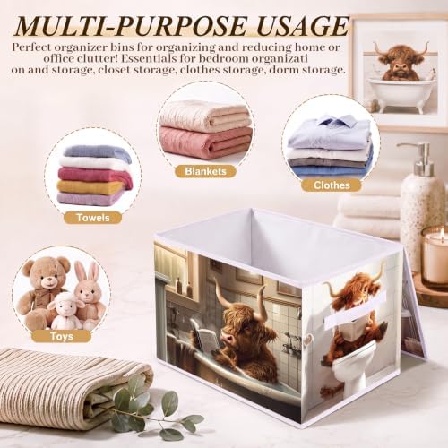 Briwooody Highland Cow Storage Bin with Lid and Carrying Handle - Image 5