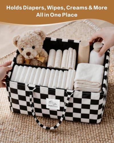 Diaper Caddy Organizer – Nursery Storage Basket (Checkerboard) - Image 3