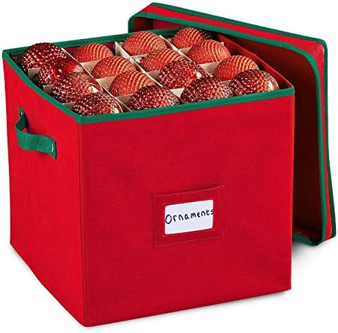 Durable Non-Woven Christmas Ornament Storage Box with Removable lid, Stores up-to 64 Standard Holiday Ornaments & Xmas Decorations For Seasons To come - 12 x 12 Inch 4 Layer Ornament Storage Container by FamilyFriends