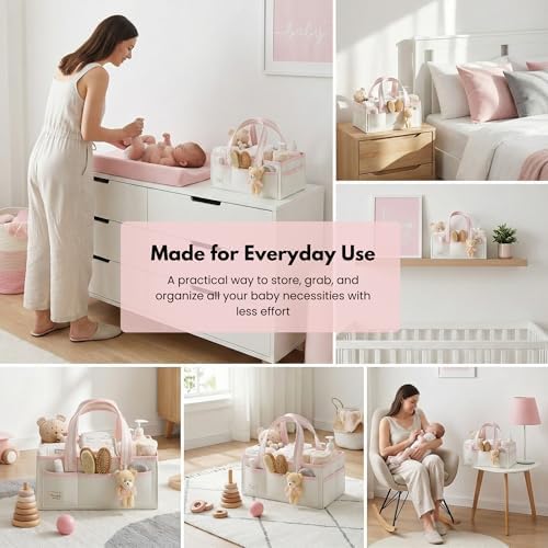 PeraBella Baby Diaper Caddy Organizer, XL Baby Basket Shower Gift Caddy, Portable Felt Changing Table Basket, Nursery Storage Bin, Newborn Boy and Girl Essentials for Registry, Car Diaper Organizer - Image 4