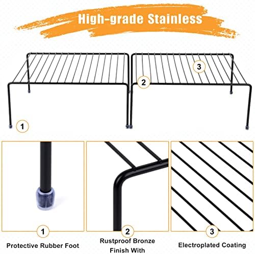 Medium (13.1 x 10.2 Inch) Cabinet Storage Shelf Rack , Kitchen Shelves，Kitchen Counter and Cabinet Shelf, Storage Rack Organizer for Kitchen, Fridge, Cabinet, Bathroom Cupboard& Pantry (4, Black) - Image 5