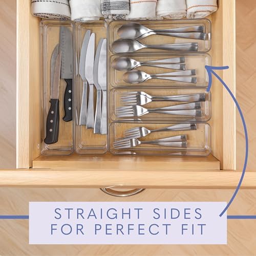 primebox Six Pcs. Plastic Clear Drawer Organizers. Stackable Storage Trays for Kitchen Utensils and Silverware. 2 Sizes. Stackable - Image 4