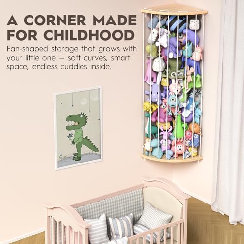 Wood Stuffed Animal Storage, Adjustable Corner Toy Organizer Plushie Holder - Image 2