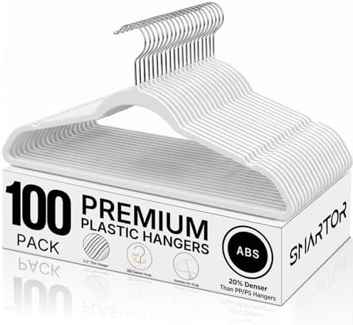SMARTOR Plastic Hangers 100 Pack - Thin Hangers for Space Saving - White by Smartor