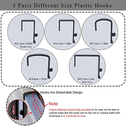 JDYOOMI Bedside Caddy Shelf Hanging Storage Basket for Bunk Bed, Office Cubical Walls, Baby Rails, College Dorm Organizer - 5 Pairs Sized Hooks for Phone, Glass, Magazine, Decor (Black) - Image 3