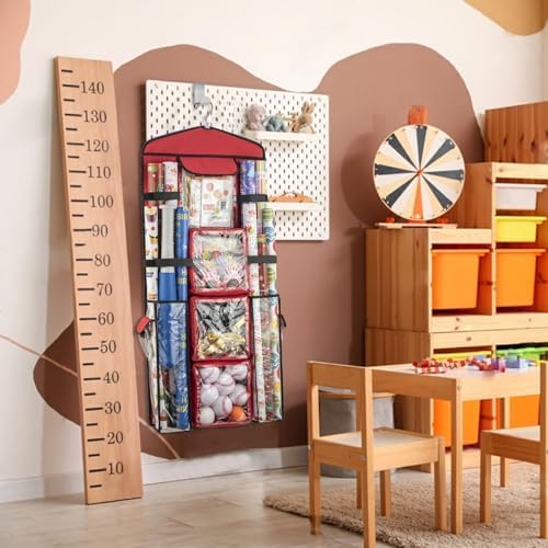 Christmas Wrapping Paper Organizer Storage, Hanging Gift Bag Storage Organizer, Double-Sided Wrapping Paper Holder Storage - Red - Image 2