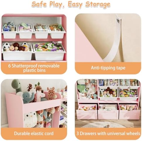VontinT 50.6"W Wooden Toy Organizer with Stuffed Storage & Toy Storage Bins - Image 5