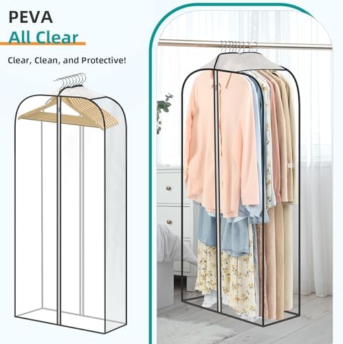 LANDNEOO 6 Pack Clear Garment Bags for Hanging Clothes with Zippers on Double Sides - 10'' Clothes Storage for Coat, Dress, and Fur in Closet - 50'' Long Suit Bags - Image 3