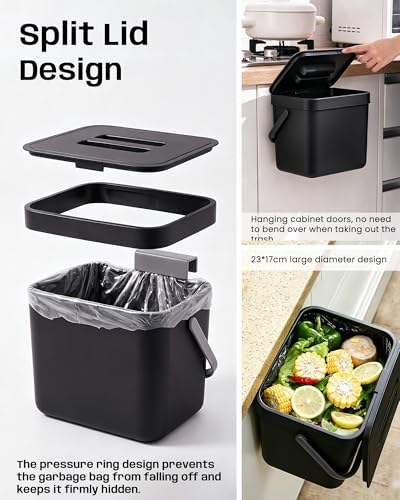 1.8 Gal Countertop Compost Bin, Hanging Trash Can 7L/Black - Image 6