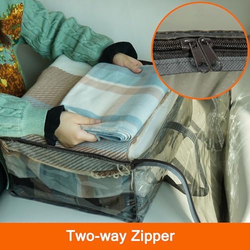 Vieshful Grey 40L Clear Clothes Storage Bag with Zipper 3 Pack Colorful Clothes Organizer Vinyl Storage Bag for Comforter, Blanket, Bedding, Duvet, Transparent Moving Totes - Image 5