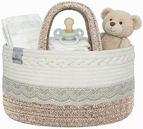 Baby Diaper Caddy Organizer,Woven Rope Nursery Storage Bin,Newborn Gift Basket,Extra-Large Cotton Basket with Removable Compartments,Portable (Mixed Brown, Extra Large) by Unknown
