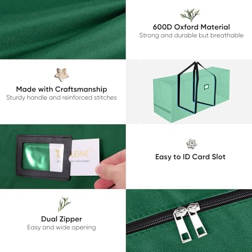 BALEINE 9 ft Christmas Tree Storage Bag, Heavy Duty 900D Oxford Fabric with Reinforced Handles and Dual Zippers Wide Opening, Extra Large Storage Container for Trees and Decorations (Green) - Image 3