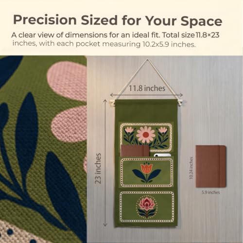 IAXIC Folk Dot Floral Border Canvas Wall Hanging Organizer with Pockets - Image 3