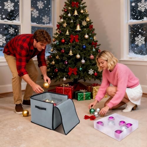 BALEINE Christmas Ornament Storage Box with Dividers, Premium Holiday Ornaments Storage Container Bin for Xmas Decorations (64 Ball, Black, Soft) - Image 6