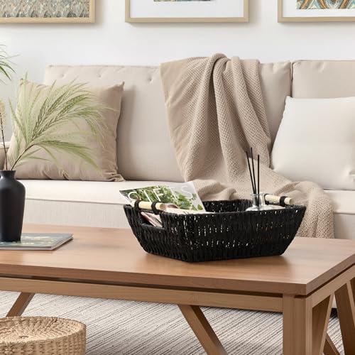 StorageWorks Wicker Storage Baskets for Shelves, 2 Pack Black Wicker Basket - Image 6