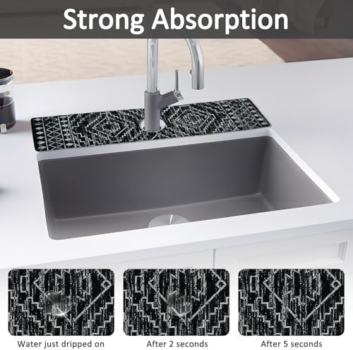 24" X 5.5" Kitchen Sink Splash Guard Faucet Mat Aztec Super Absorbent Fast Drying Faucet Guard & Draining Mat Sink Splash Guard Behind Faucet for Kitchen, Bathroom - Image 3