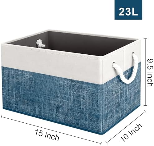 Fab totes Storage Bins 2-Pack, Foldable Storage Baskets for Organizing Toys, Books, Shelves, Closet, Large Storage Box with Rope Handles, Sturdy Organizer Bins, White & Blue - Image 2