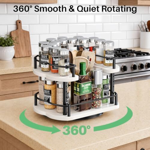 SNTD Lazy Susan Spice Rack Organizer for Cabinet, Wood, White, 12 in - Image 4