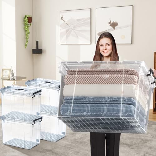 90 Quart 4-Pack Stackable Clear Storage Bins with Lids by bebikim