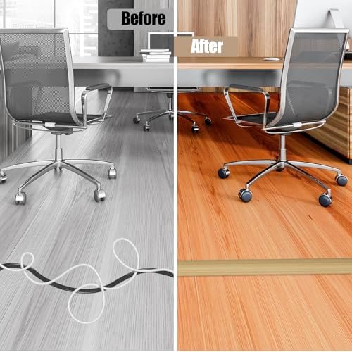 Floor Cord Cover Cavity 0.8"x0.37" Self Adhesive Cord Hider, 3.3FT Low Profile Cable Management, Extension Strip Protector for Wires, Prevent Cable Trips for Offices, Gyms (Wood Light Yellow) - Image 5