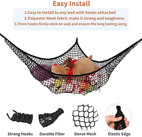 Stuffed Animal Hammock, Toy Hammock Storage Net, LXUNYI Mesh Toy Net Holder Jumbo Wall Corner Giant Baby Kids Children Stuff animals Hammocks Net Organizer for Bedroom (Black, 84 inch) - Image 2
