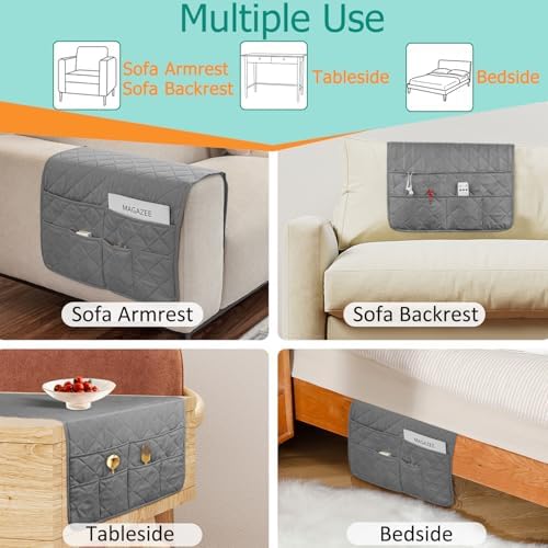 Remote Control Holder for Recliner Non-Slip Armchair Caddy Couch Armrest Organizer, Arm Chair Bedside Caddy Storage Organizer for Recliner Couch With 6 Pockets for Magazine, Tablet, Phone, iPad (Grey) - Image 7