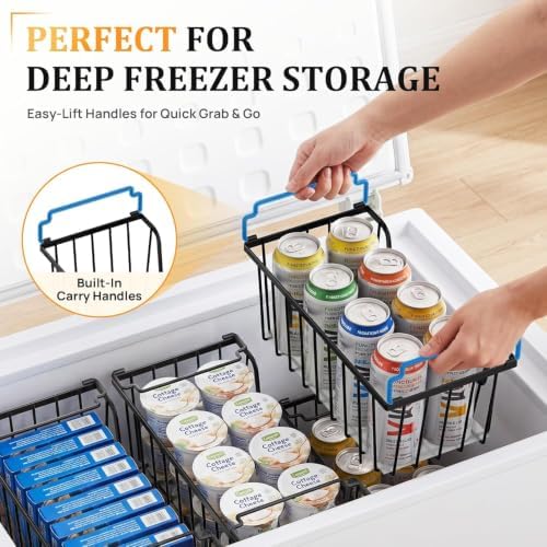 SUNALLY Stackable Storage Bins 4 Pcs Wire Baskets Freezer Organizer, Black - Image 5