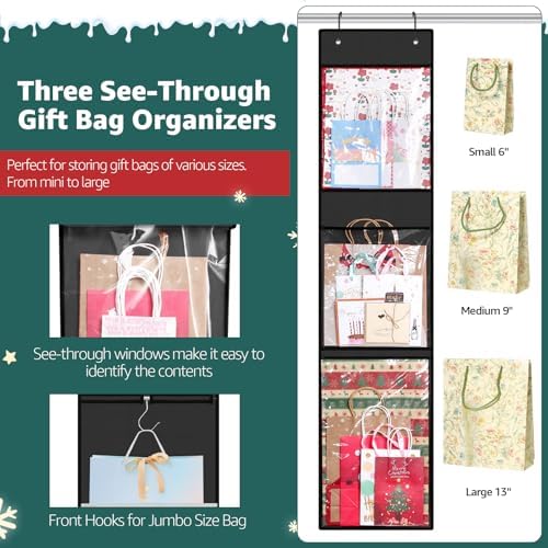Hanging Wrapping Paper Organizer Storage, Over Door Gift Wrap Roll Holder - Image 5