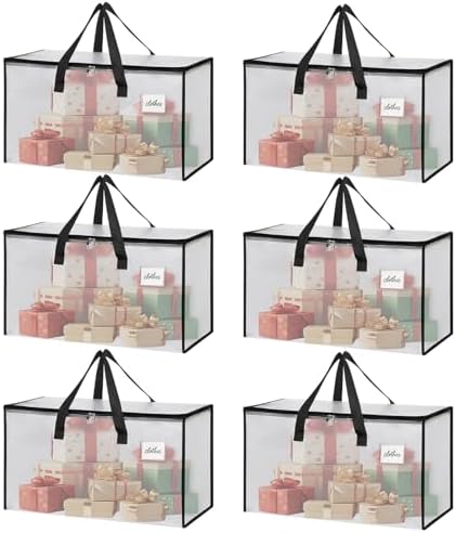 6 Pack Extra Large Heavy Duty Clear Moving Bags with Reinforced Zippers & Wide Carry Handles, See-Through Storage Totes for Clothes Packing, Dorm Moves & Home Organization by YeueysMovingEasy