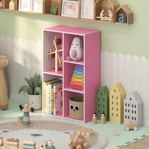 Furinno LUDER 5-Cube Book Shelf, Kids Bookshelf, Toy Storage, White/Pink by Furinno-FitsYourSpaceFitsYourBudget