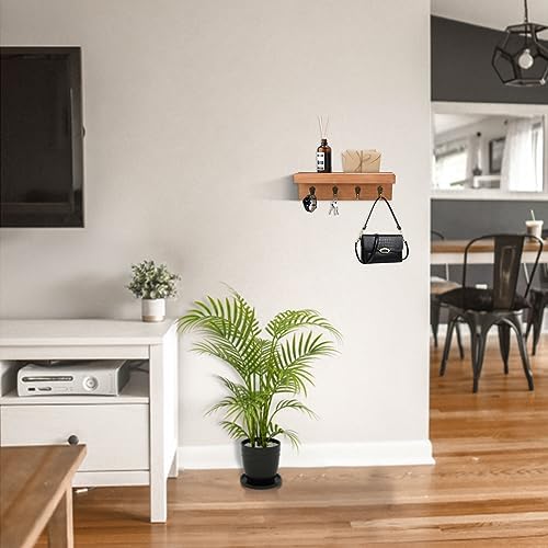 Key Holder Wall Mount, Farmhouse Wall Shelf with 4 Hooks for Entryway - Image 4