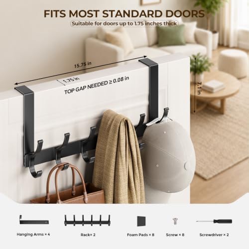 Optish Over The Door Hooks, Door Hanger Hooks for Hanging, Over The Door Towel Racks for Bathroom, Coat Rack Door Towel Hanger Towel Hooks (2Pack, Black) - Image 2