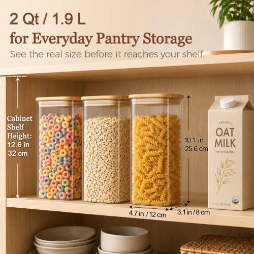 ComSaf Glass Storage Containers with Lids 2 Qt, Set of 3 Cereal Containers - Image 3