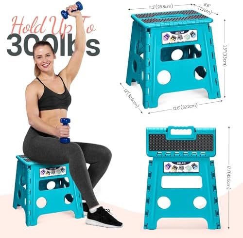 Delxo Folding Step Stool 13 Inch,300 Lbs Step Stool for Adults Blue - Image 3