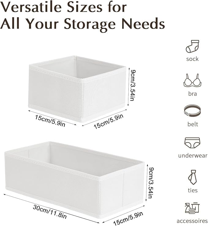 DIMJ Drawer Organizers Clothes, Set of 16 Dresser Organizer Bins, Fabric Closet Organizers and Storage, Shallow Drawer Dividers for Nursery, Clothing, Baby Clothes, Socks, Underwears, Tie (White) - Image 2